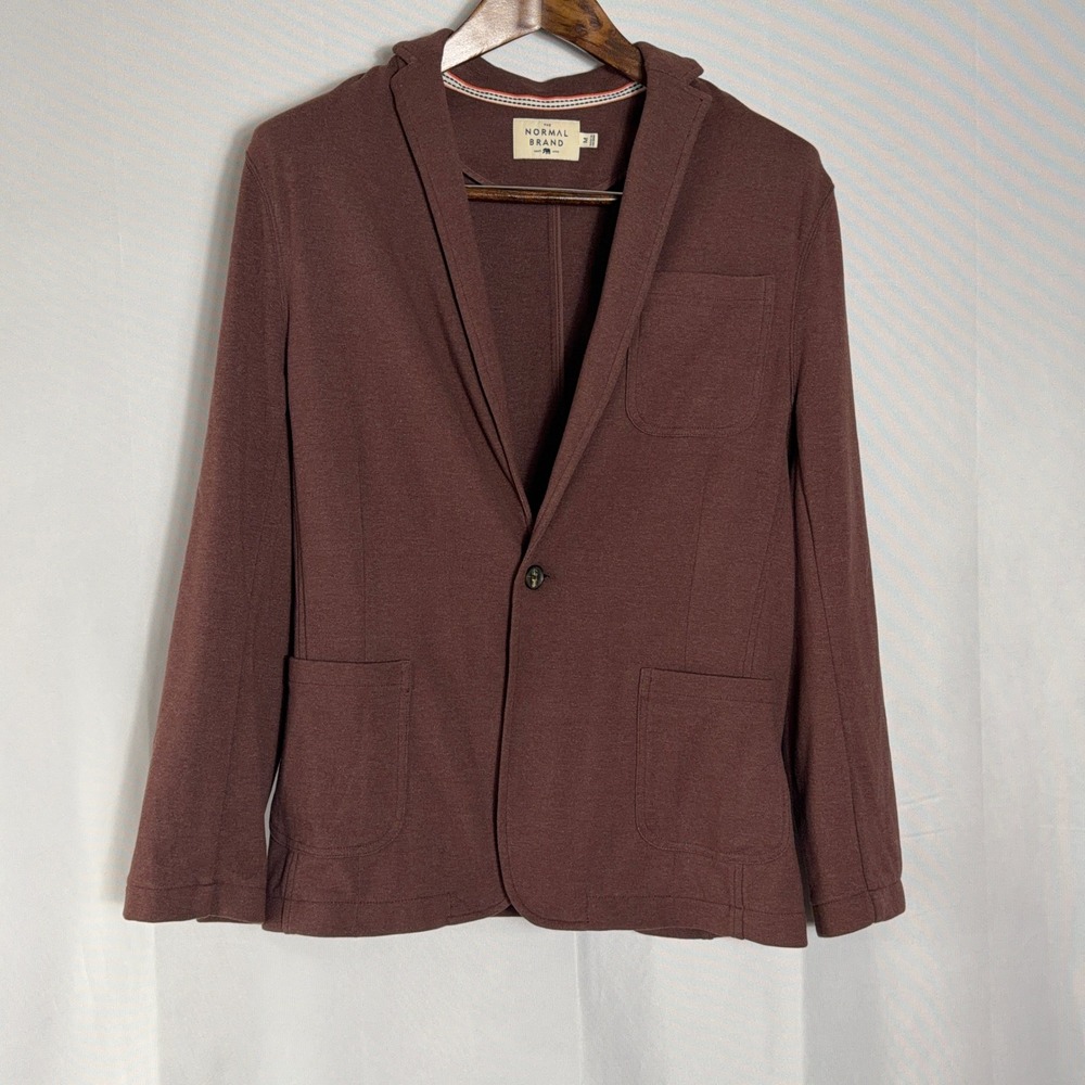The Normal Brand Blazer Knit Cotton Blend Patch Pocket Brown Mens Size Medium
